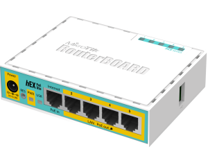MikroTik hEX PoE Lite - Desktop PoE Router with 5 10/100 LAN ports and 1 USB port